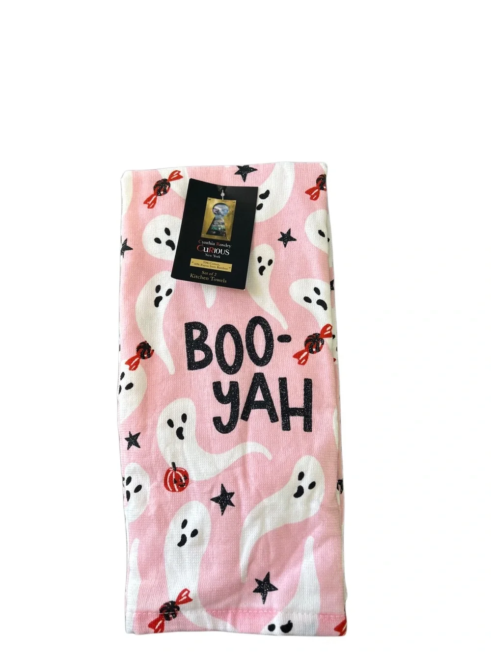 NWT Cynthia Rowley Pink Halloween Ghost Kitchen Towel Set of 2 